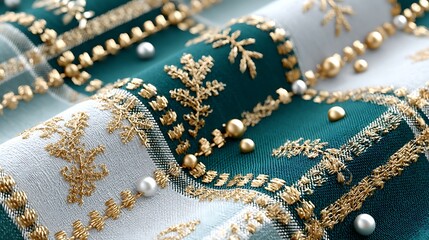 Obraz premium Luxurious Vintage Tweed Fabric with Intricate Gold Thread Patterns