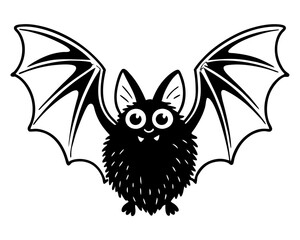 Cute fluffy bat with big eyes silhouette