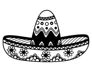 Hand drawn decorative sombrero hat silhouette