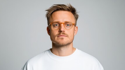Closeup portrait of man with glasses detailed study of facial features and modern eyewear