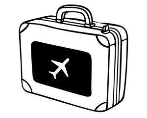 Black airplane silhouette on a travel suitcase silhouette