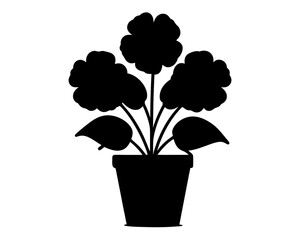 Black silhouette of a potted plant with three blooming flowers