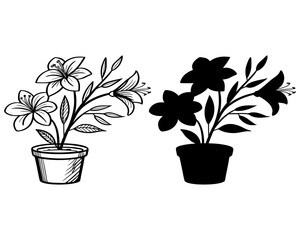 Two lily plants one detailed and one silhouette