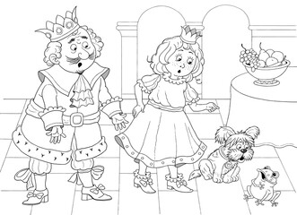 The Frog Prince. Fairy Tale. Illustration for children. Coloring book. Cute and funny cartoon characters