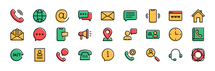 Contact icons. Contact icon modern vector set. Mobile phone and address isolated signs.