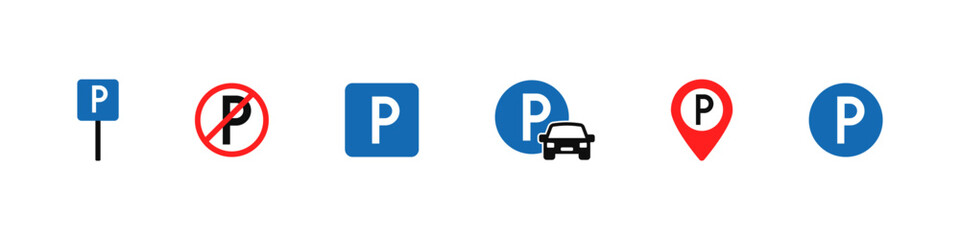 Parking sign. Car parking icon. Park transport lot. Street parking space.