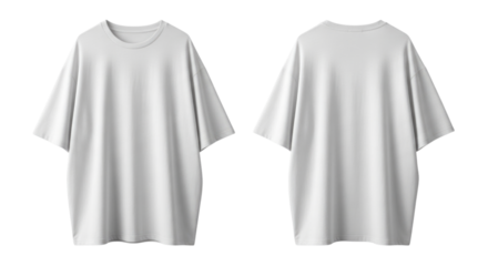 White oversized t-shirt design showcasing front and back views, cutout isolated on transparent bg, png