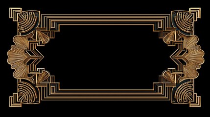 Elegant art deco rectangular frame. Ornate symmetrical gold and silver geometric frame, roaring 20s art