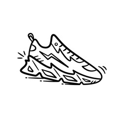 Running shoes hand drawn Illustration. Sport equipment sneakers icon doodle in outline flat style vector.
