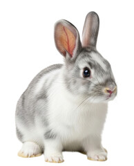 Obraz premium Grey and white rabbit sitting on a white surface cutout isolated on transparent bg, png