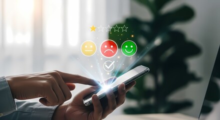 Customer review rating on smartphone digital illustration