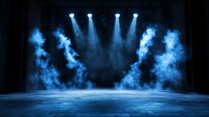 Dramatic Stage Lighting and Smoke - Mysterious, smoky stage setting with dramatic spotlights. Symbolising performance, mystery, anticipation, revelation, and drama