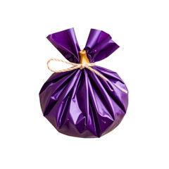 Purple gift bag isolated on black background