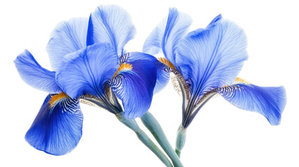 Vibrant purple iris flower in bloom isolated on white background