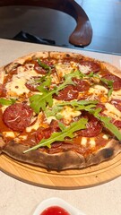 pizza with salami and cheese