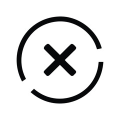 Fototapeta premium Black crossmark in a broken circle icon