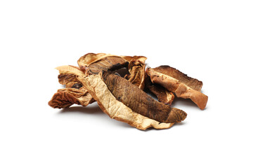 Pieces of dried mushrooms isolated on white