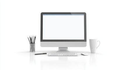 Blank computer screen on desk modern workspace essential for productivity and digital tasks