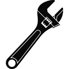 Obraz premium Adjustable Wrench Tool Icon Vector Silhouette. Black Spanner for Repair, Mechanic, Engineering, Maintenance, Fix, and Industrial Use.