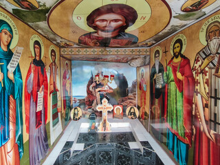 The interior of the Saint Anthony the Great (st. Antonie cel Mare) cave in Suceava County -...