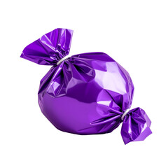 Purple wrapped hard candy against black background