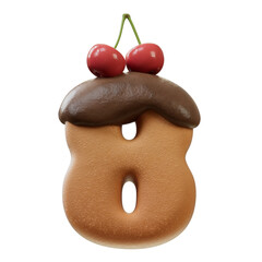 3D Font.Chocolate Biscuit Donut Font Concept. Isometric Alphabet. Numbers And Letters. 3d rendering isolated on white background