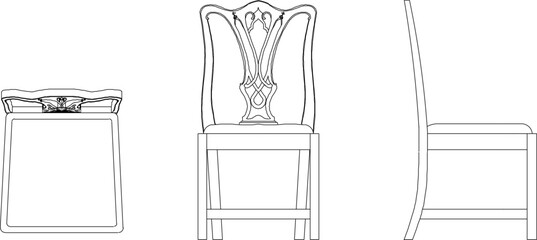 Vector sketch illustration silhouette of a traditional ethnic vintage classic wooden chair furniture design with carved details