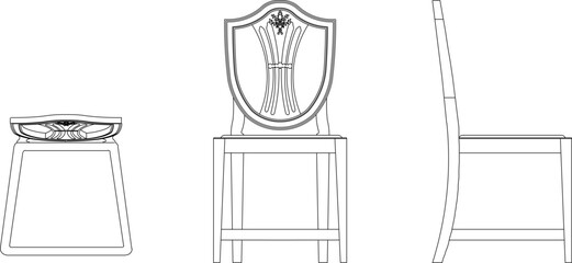 Vector sketch illustration silhouette of a traditional ethnic vintage classic wooden chair furniture design with carved details