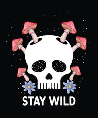Stay Wild skull mushrooms svg, Style Human Skull Svg, Black White Svg, Skull Skelet svg, Forest Shirts Design, Nature Gifts Png, Adventure Design Png, Camping Art Png, Wild Spirit Png