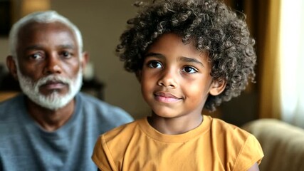 Portrait of a beautiful African American boy with his grandfather sharing a special moment