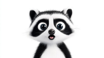 Surprised Raccoon Cartoon - Adorable cartoon raccoon with big eyes, surprised expression, symbolizing wonder, curiosity, amazement, excitement, and playfulness