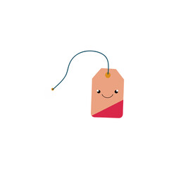 tea bag with smiling tag and dangling string 