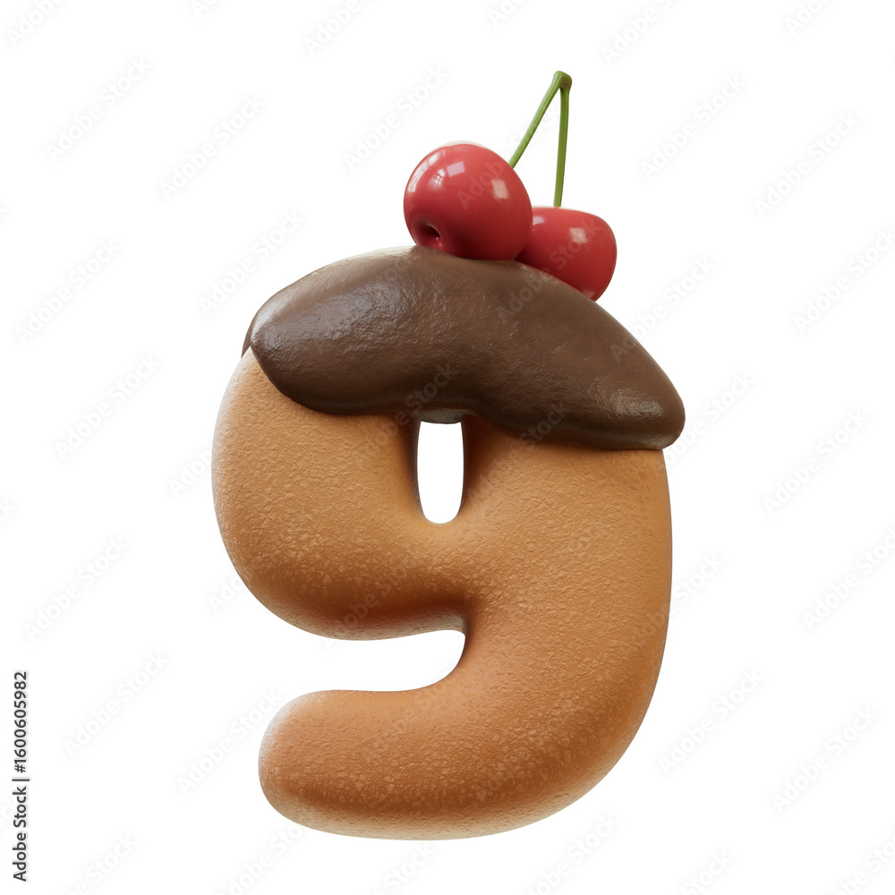 Fototapete 3d font.chocolate biscuit donut font concept. isometric alphabet. numbers and letters. 3d rendering 
