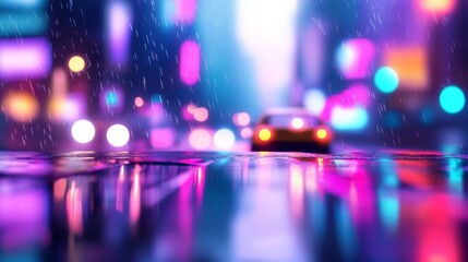 Urban Rain Night Lightscape - Vibrant city at night, rain reflecting neon lights, urban energy, wet asphalt, blurred cityscape