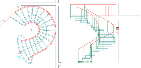 vector sketch illustration silhouette architectural design engineering drawing spiral staircase