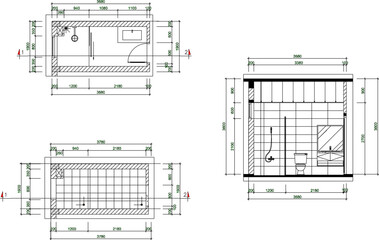 vector sketch illustration silhouette architectural design interior drawing floor plan section view bathroom facade 