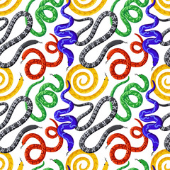 Obraz premium Vibrant seamless pattern with exotic tropical snakes