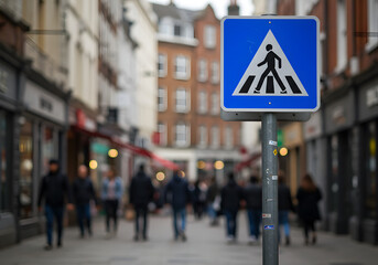 Fototapeta premium Pedestrian crossing sign in a city street scene