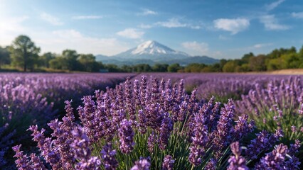 Fototapeta premium Lavender fields in full bloom amidst a summer travel destination