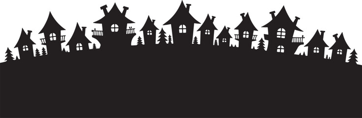 Obraz premium Haunted Village Silhouette Vector Illustration Design Element Creepy Landscape Art