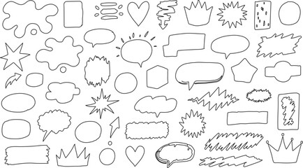Versatile Hand-Drawn Doodle Speech Bubbles, Thought Clouds, and Exploded Bursts Vector Pack. Perfect for Messages, Quotes, and Creative Designs.