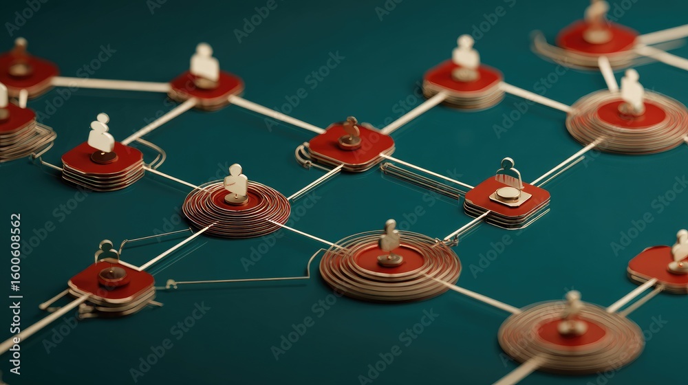 Poster d rendering of referral chain network with layered user icons and incentives