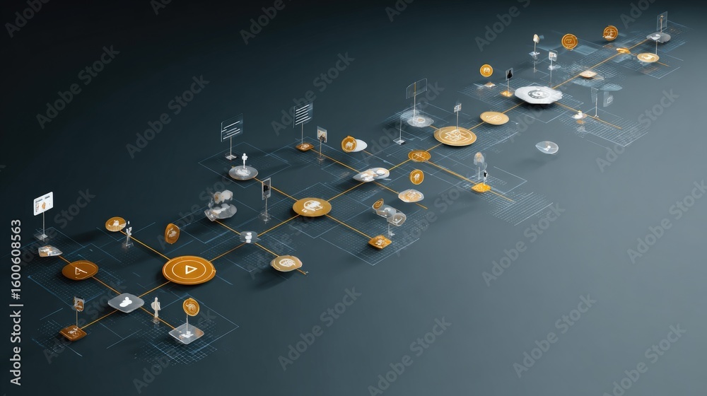 Poster d rendering of referral chain network with layered user icons and incentives