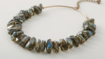 Obraz premium Necklace featuring genuine labradorite stone nuggets with iridescent chips