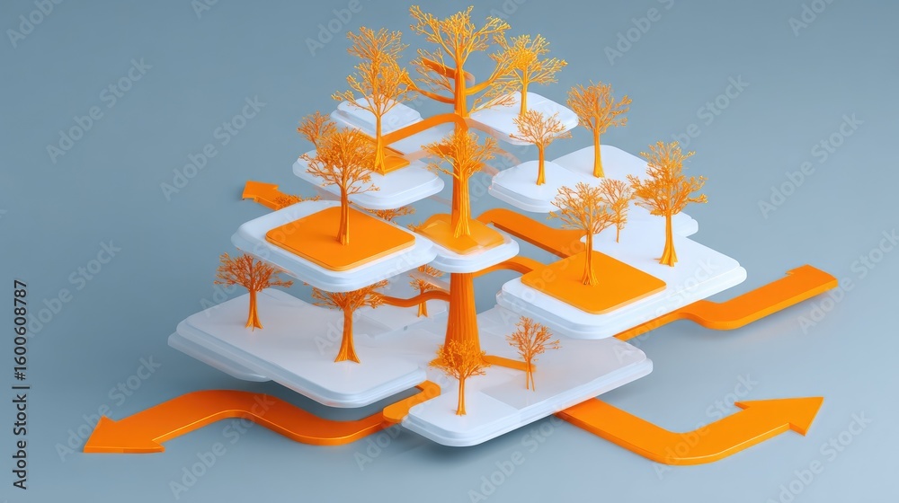 Poster d web structure symbolizing affiliate relationship tree with hierarchy and conversion flow arrows