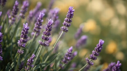 Detailed view of lavender blossoms contrasted by a smooth, hazy background