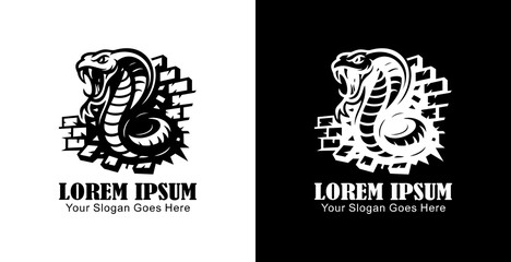 Logo design in the form of a cobra destroying a wall in anger