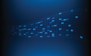Curved digital grid wave background in blue tones, representing abstract technology data flow, network connectivity, smart information systems, and futuristic data