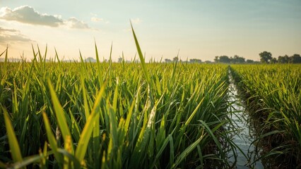 Fototapeta premium Agricultural rice paddies in tropical region