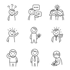 Illustrations of various human emotions and expressions conveying thoughts feelings and actions